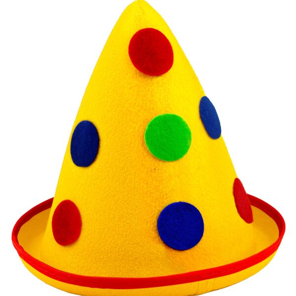 cappello giallo a cono con pois