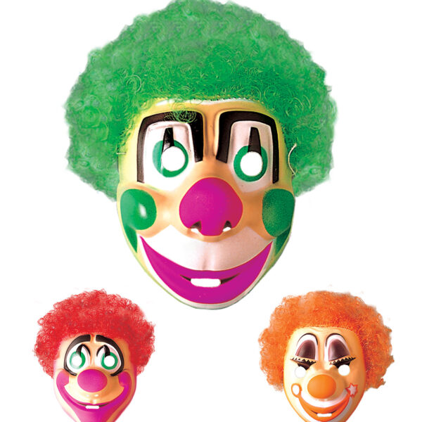 maschera da clown con capelli assortite