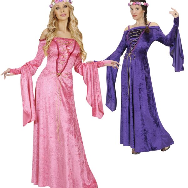 costume da dama medievale in colori assortiti