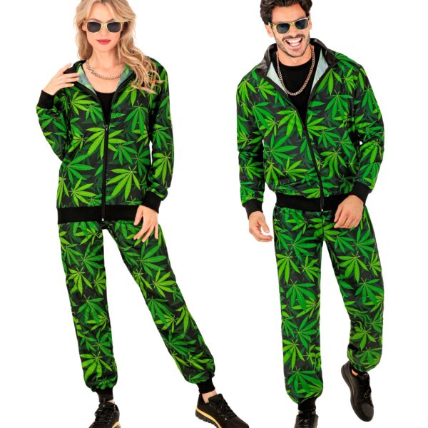 costume tuta con foglie di marijuana