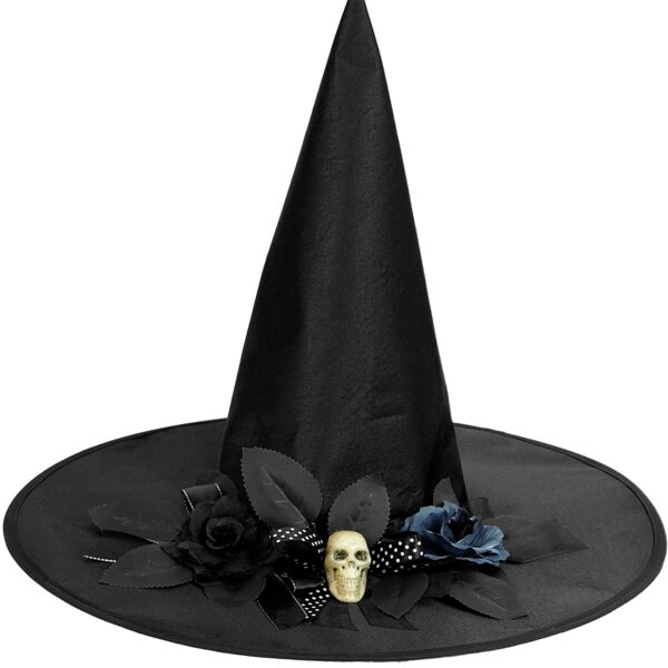 cappello da strega con farfallino e teschio