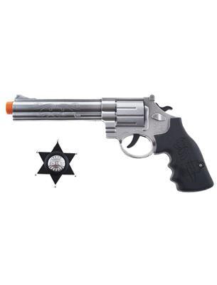 pistola revolver da cowboy in metallo con suoni e stella da sceriffo