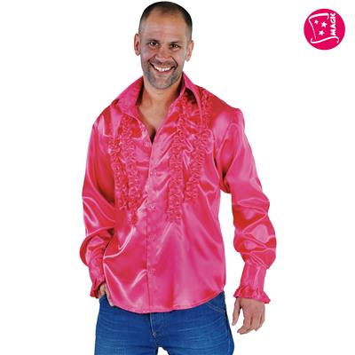 camicia rosa satinata anni 70 con volant (copia)