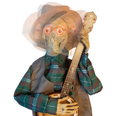 scenografia scheletro animato con banjo su cripta (copia)
