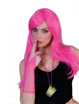 parrucca rosa lunga mossa con frangia e fascia (copia)