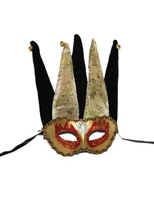 maschera veneziana nera e oro con cappello a punta (copia)