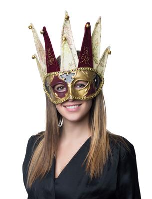 maschera veneziana da giullare nera e oro in pvc e tessuto (copia)
