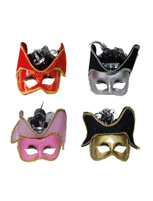 maschera veneziana argentata con cappello nero e piuma (copia)