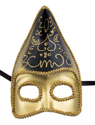 maschera veneziana da giullare bianca e oro in pvc e tessuto (copia)
