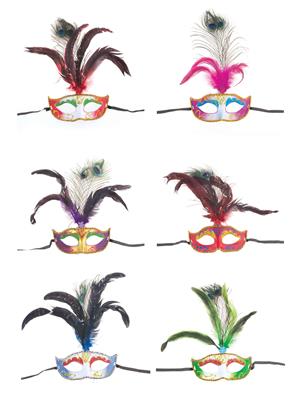 maschera veneziana rossa con piume e bastoncino (copia)