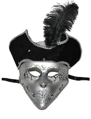 maschera veneziana nera con copricapo e ricami argentati (copia)