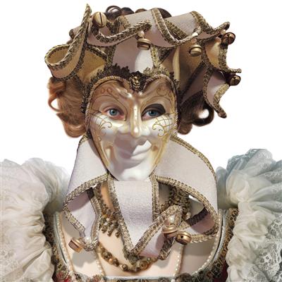 maschera veneziana bianca nera e oro con note musicali (copia)