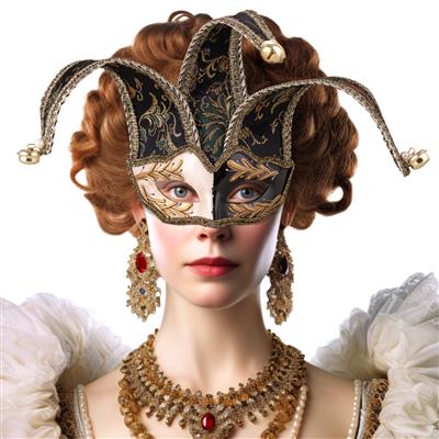maschera veneziana da giullare nera e oro con punte (copia)