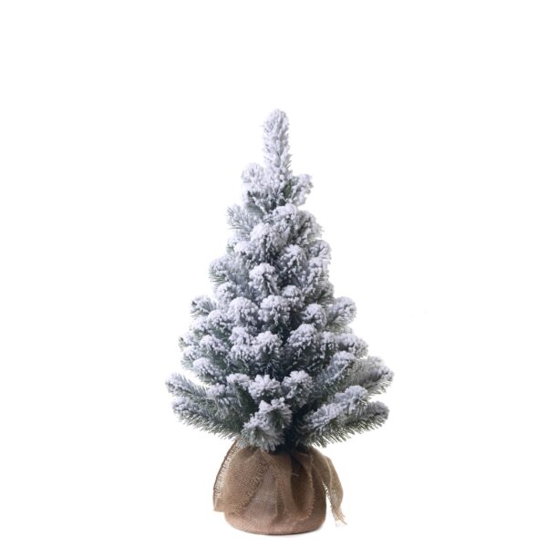 albero di natale innevato da tavolo con base in juta – 45 cm