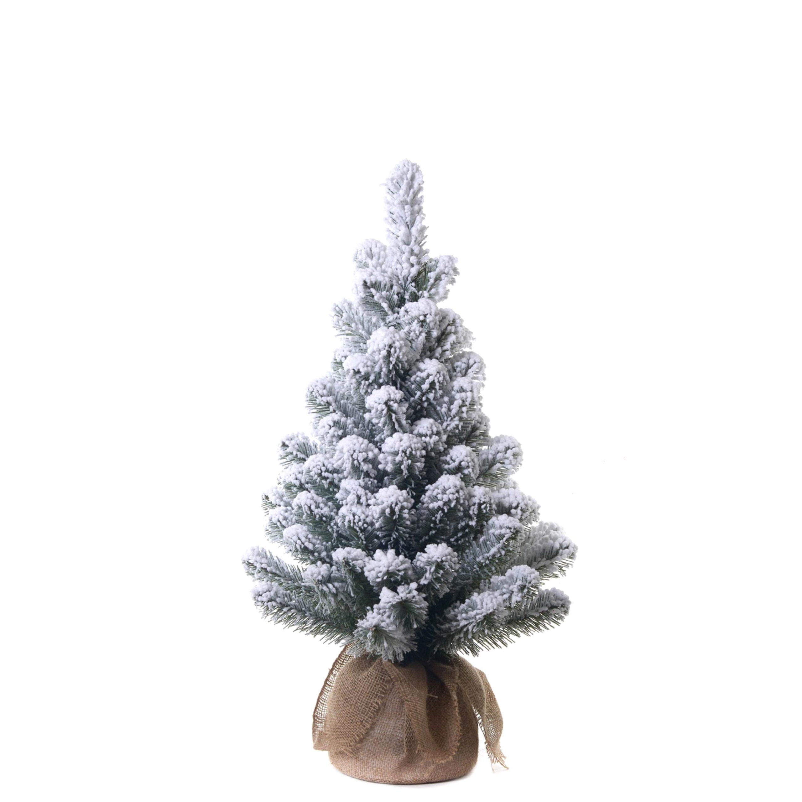 albero di natale innevato da tavolo con base in juta – 45 cm