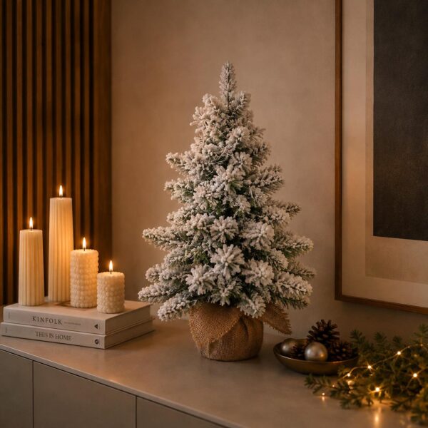 albero di natale innevato da tavolo con pigne e base in juta – 66 cm (copia)