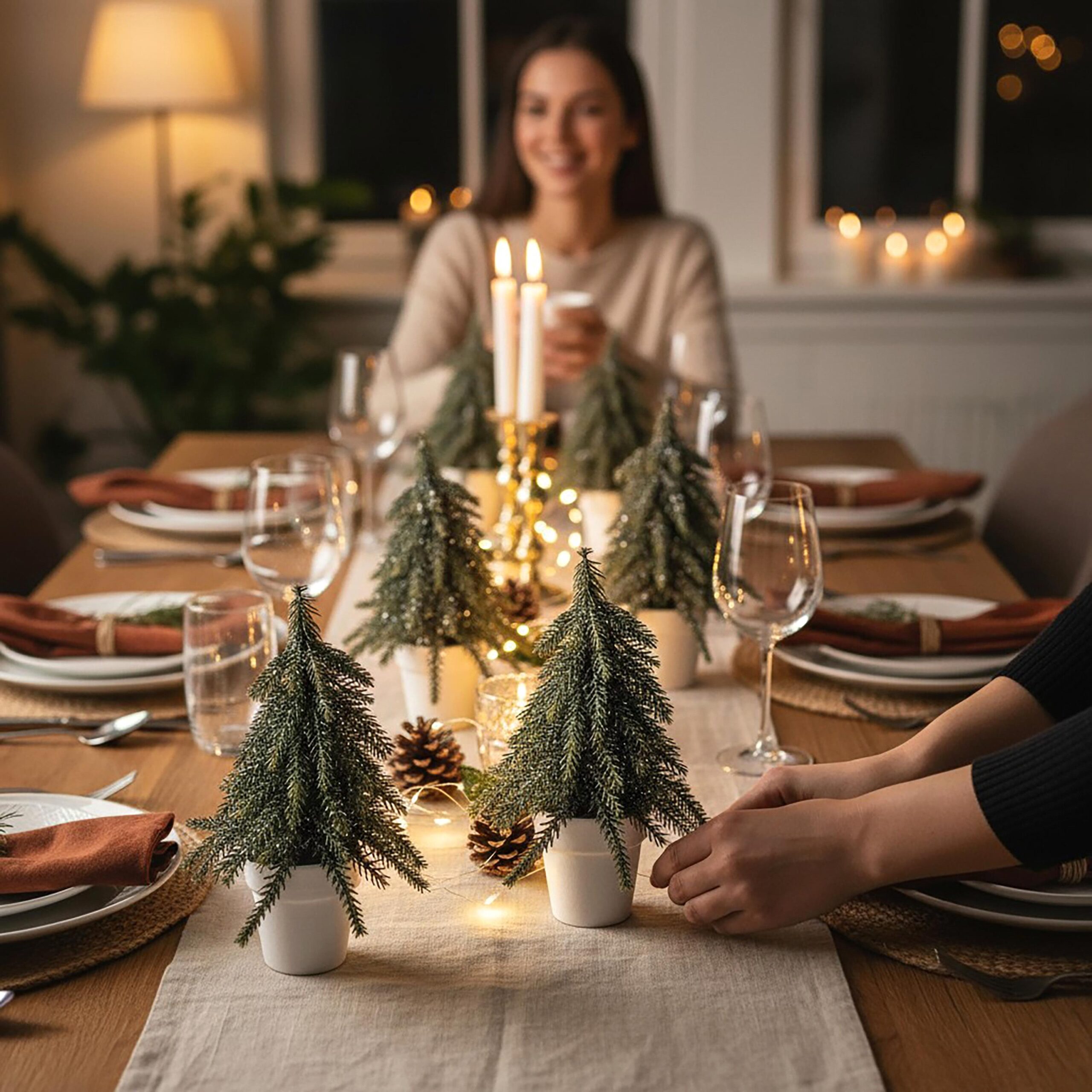 albero di natale con bacche rosse e pigne brinate in vaso (copia)