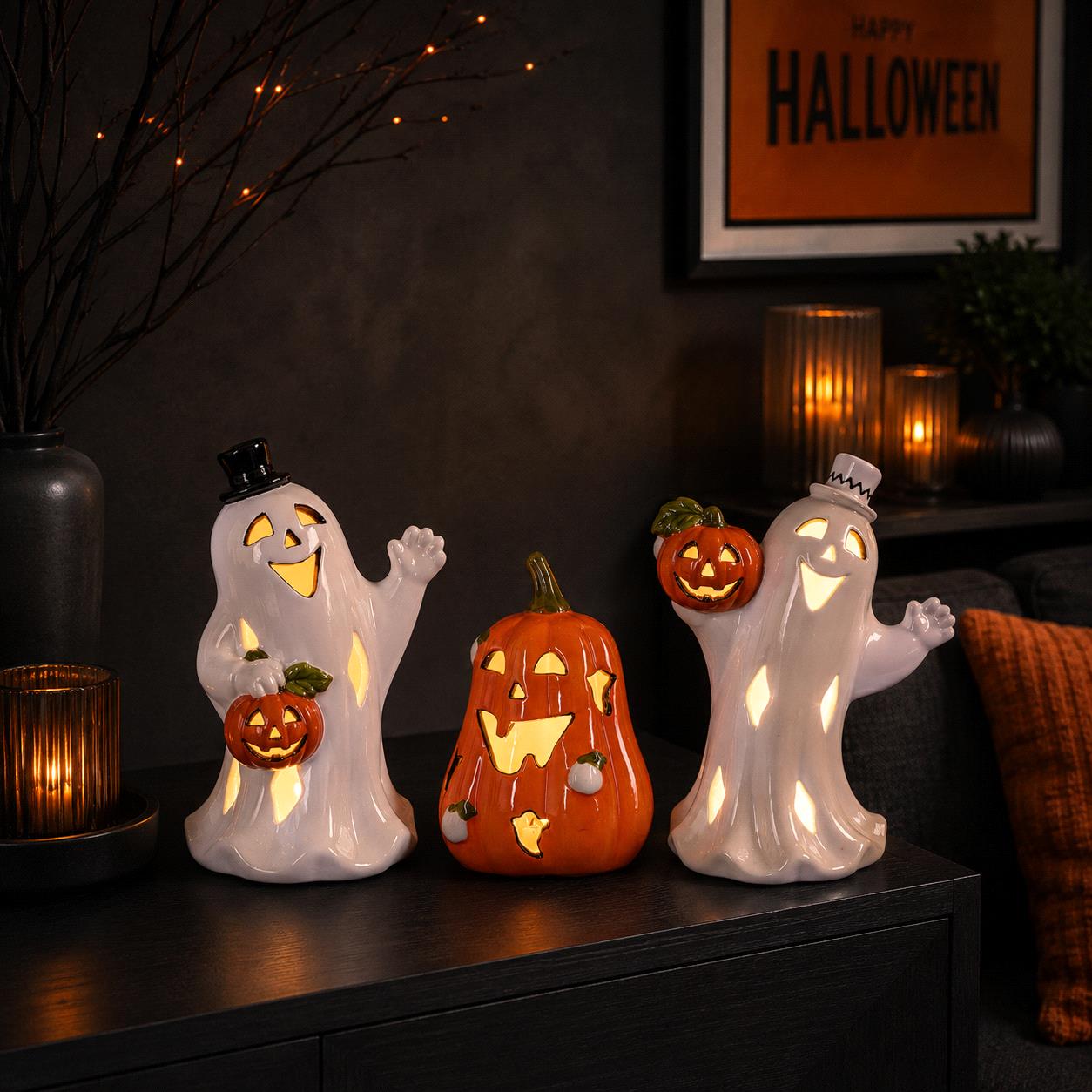 fantasma halloween con zucca illuminata a led in resina (copia)
