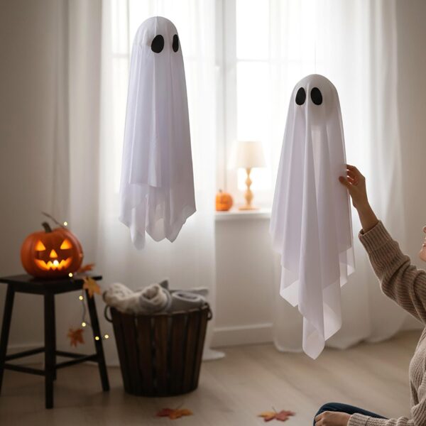 fantasma halloween con cappello da strega e zucca luminosa led in resina (copia)