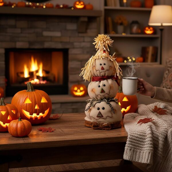decorazione halloween con 5 zucche illuminate a led in resina (copia)