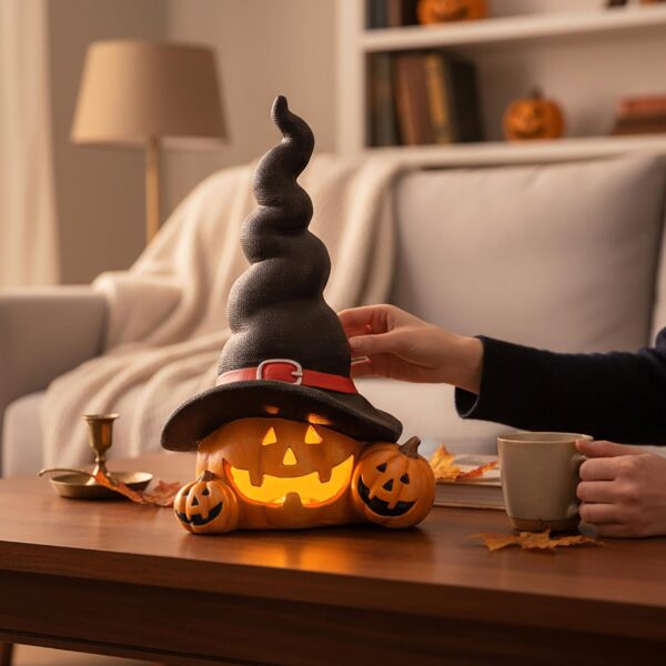 set 2 zucche halloween con gatto nero e luci led (copia)
