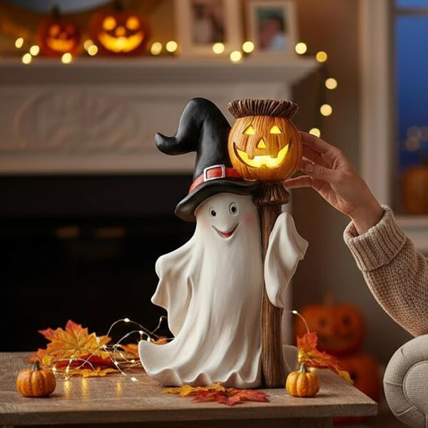 fantasma halloween con testa a zucca e lanterna led in resina (copia)