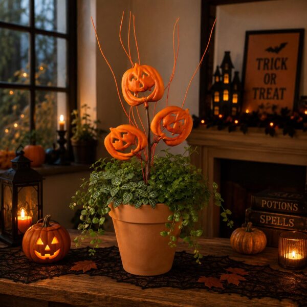 nastro decorativo halloween nero con zucche arancioni (copia)