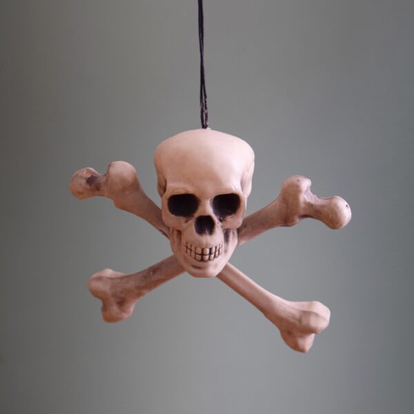 teschio halloween con ossa incrociate da appendere in plastica