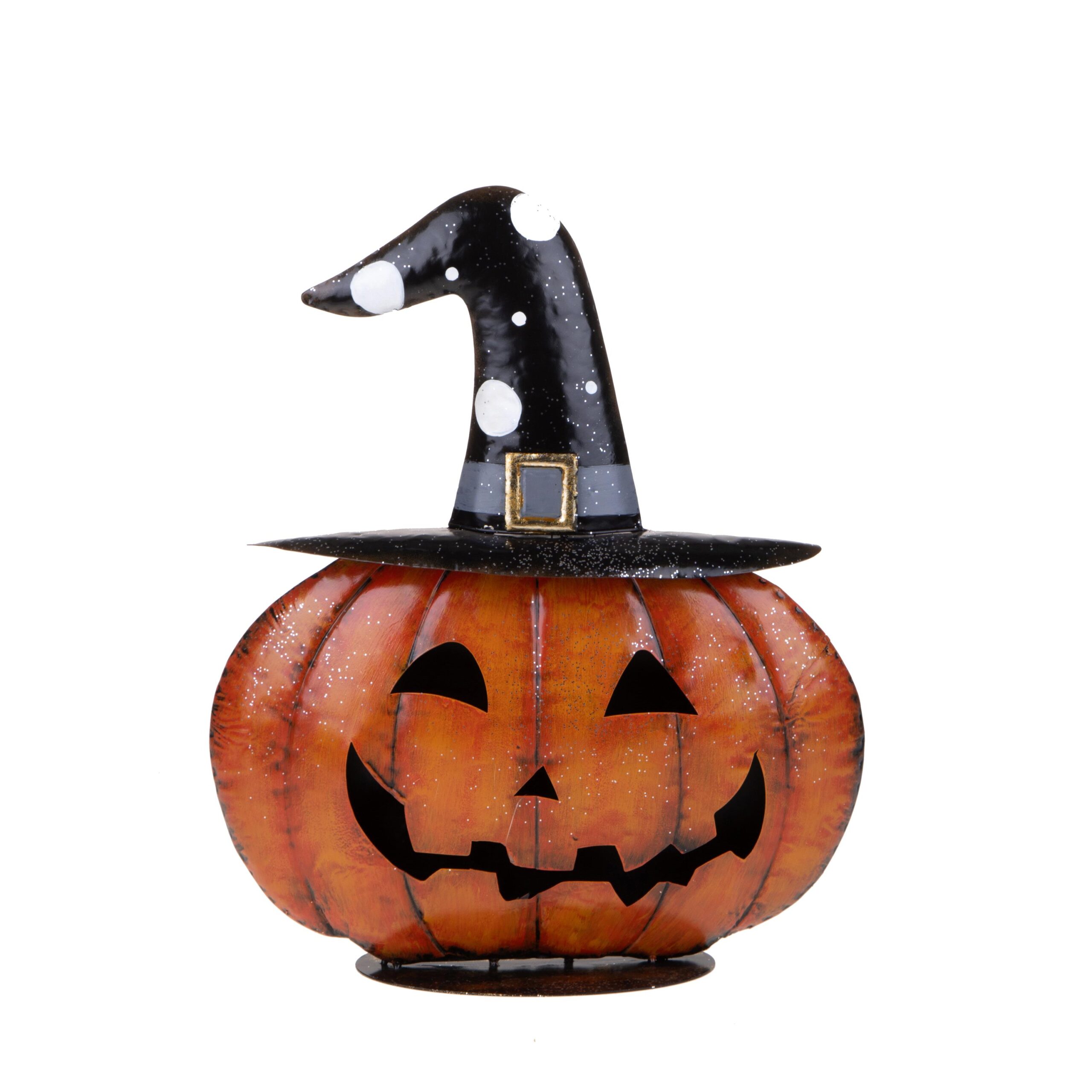 zucca halloween decorativa in metallo con cappello da strega e fantasma (copia)