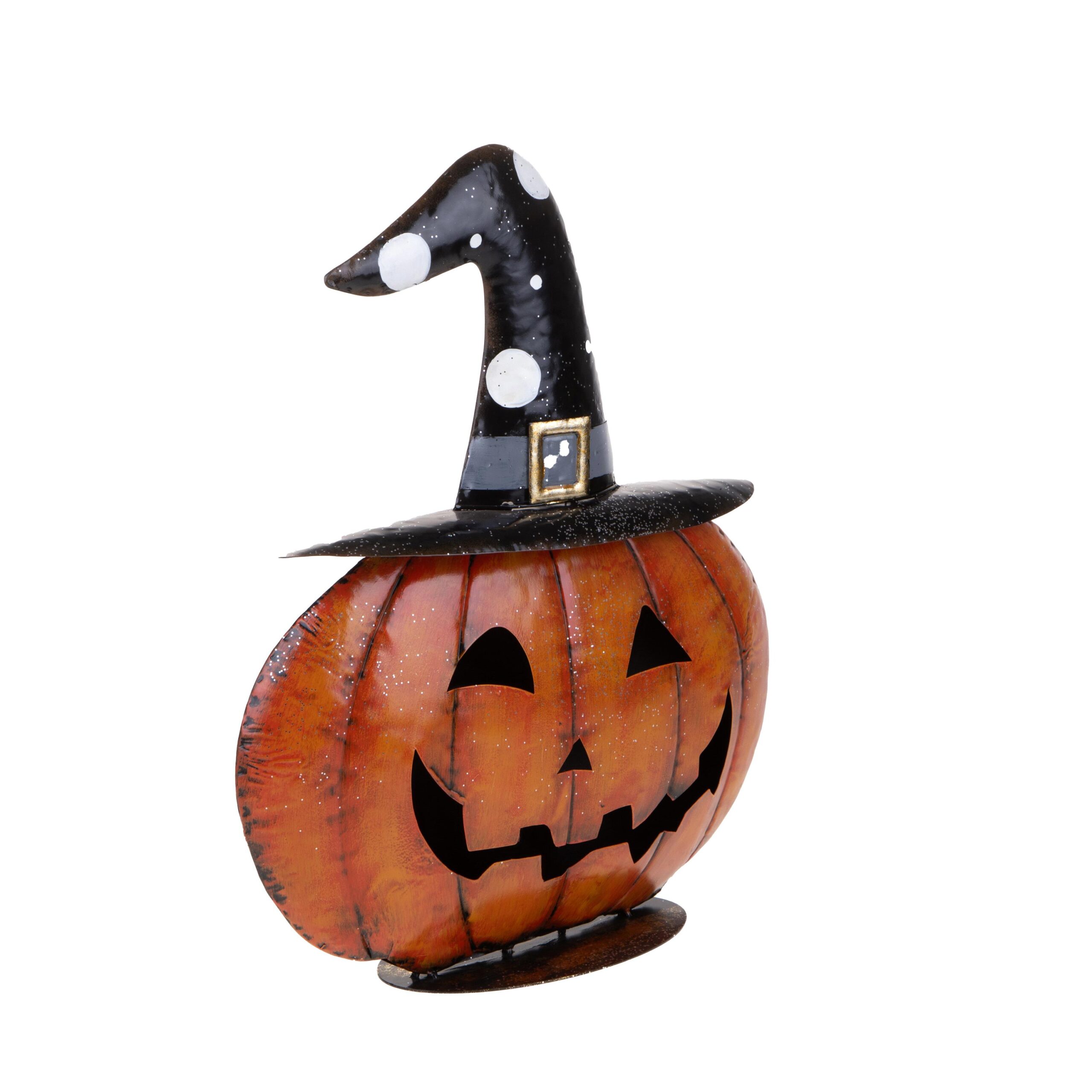 zucca halloween decorativa in metallo con cappello da strega e fantasma (copia)