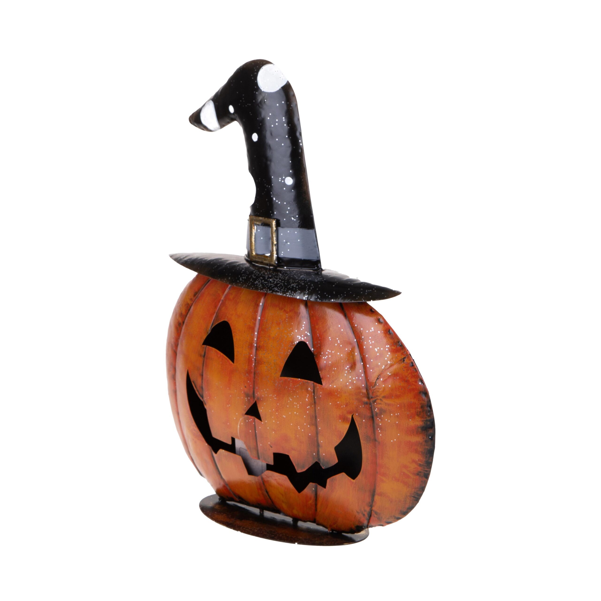 zucca halloween decorativa in metallo con cappello da strega e fantasma (copia)