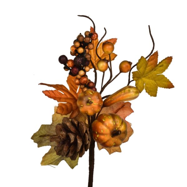 pick decorativo autunnale con fungo, zucche, pigna, bacche e foglie artificiali (copia)
