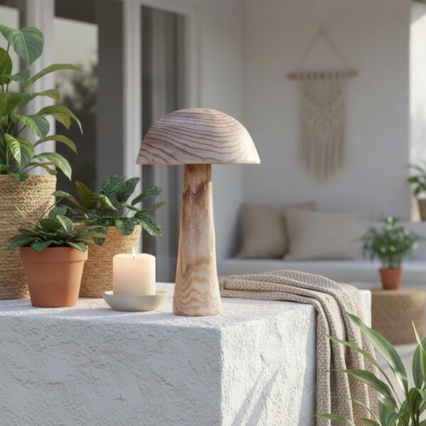 fungo decorativo in legno naturale con cappello marrone (copia)