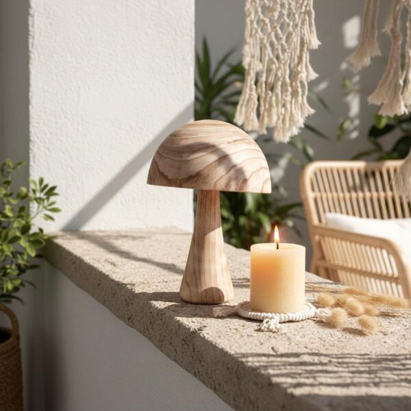 fungo decorativo grande in legno naturale con cappello arrotondato (copia)