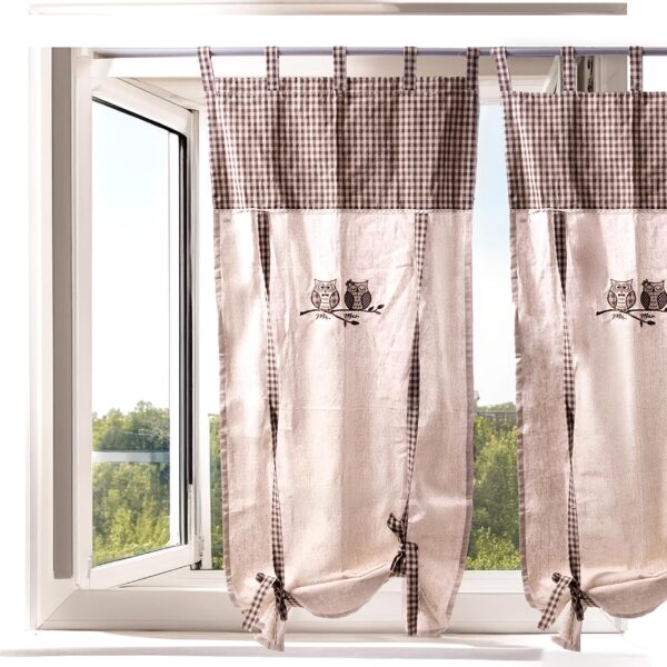 tenda per interni con gufetti e fantasia a quadretti marrone e beige con occhielli – 140x250 cm (copia)