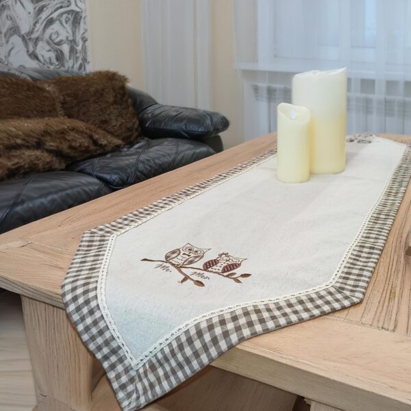 tenda per finestra con gufetti e passanti a quadretti marrone e beige – 60x165 cm (copia)