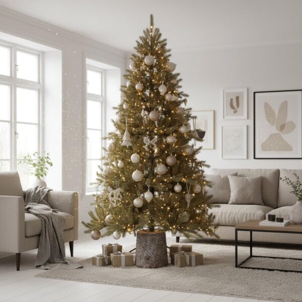 base per albero di natale con sfere natalizie rosse e oro (copia)