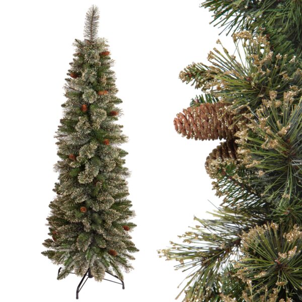 albero di natale slim 150 cm verde con pigne e glitter oro – 242 rami (copia)