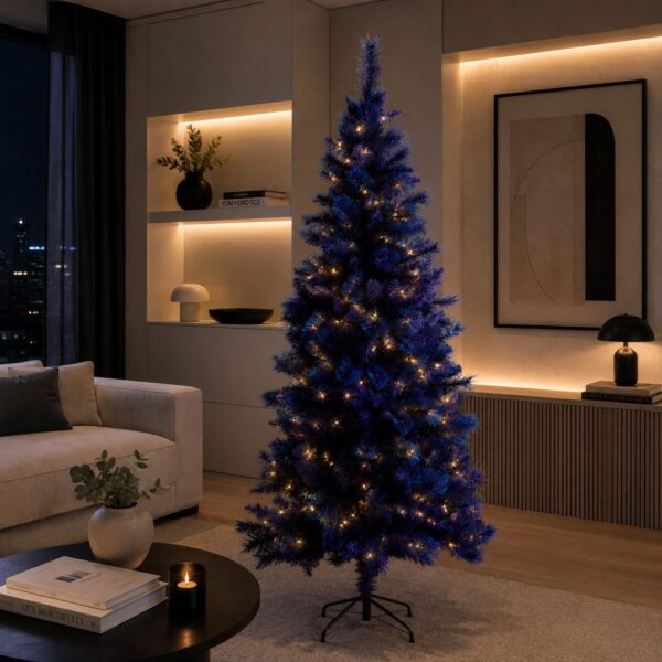 albero di natale slim blu 120 cm con glitter azzurri – 164 rami pvc e pp