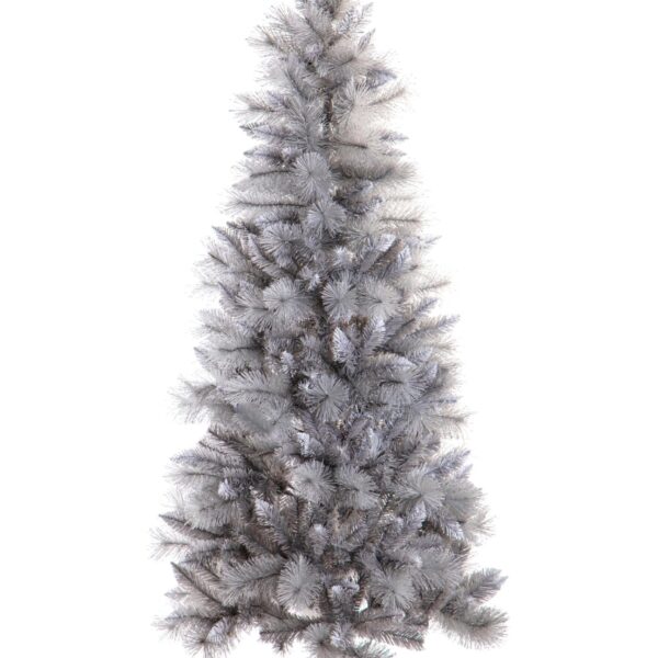 albero di natale slim verde e argento 150 cm con pigne – 242 rami pvc e pp (copia)