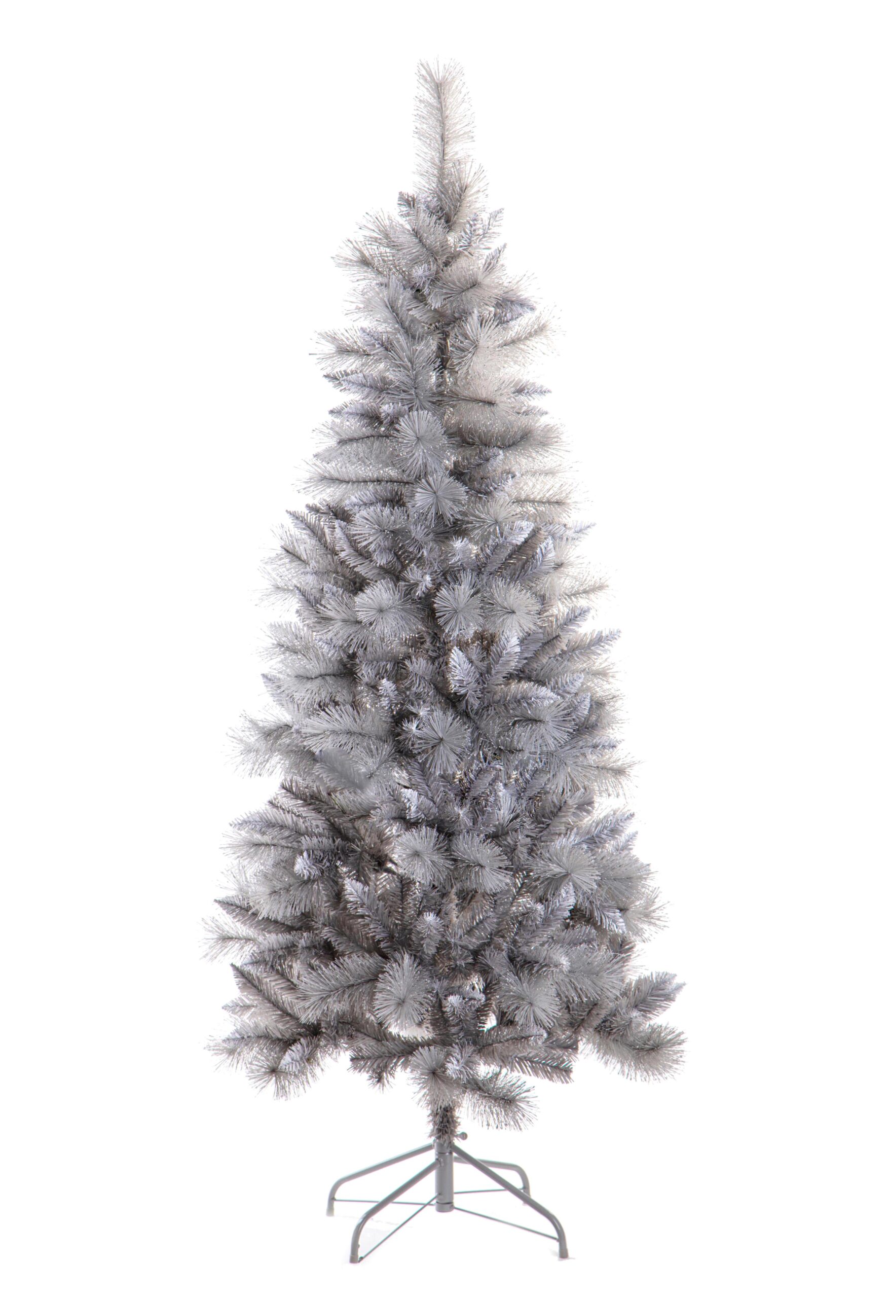albero di natale slim verde e argento 150 cm con pigne – 242 rami pvc e pp (copia)