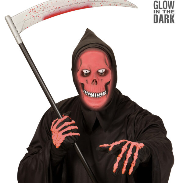 Maschera Rossa con Cappuccio da Morte Fosforescente