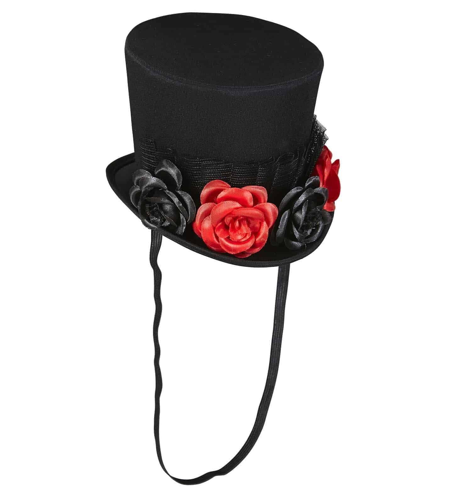 Mini Cappello Cilindro nero con Rose