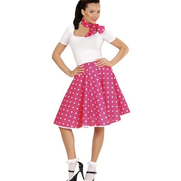 Gonna e Foulard Rosa a Pois