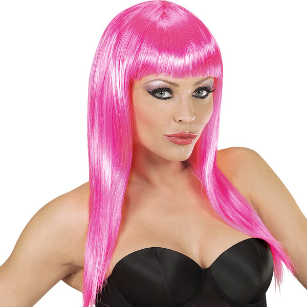 Parrucca Rosa Tenue Lunga con Frangia