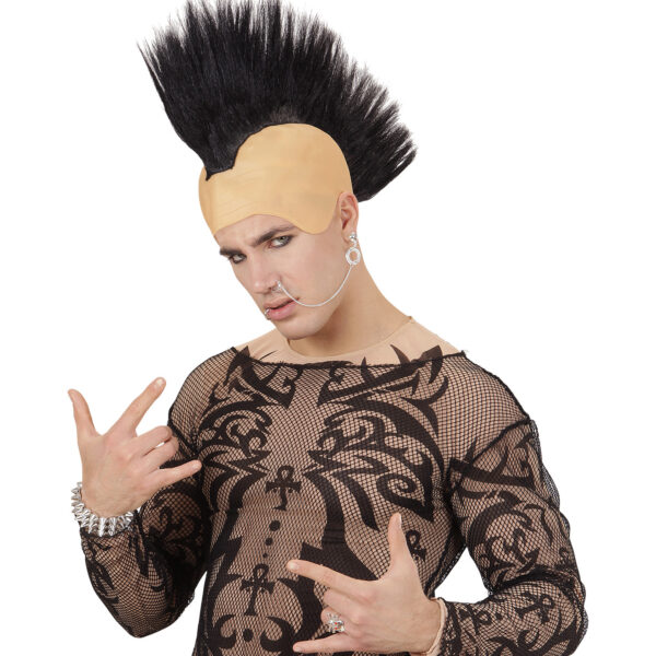 Parrucca Nera con Cresta da Punk
