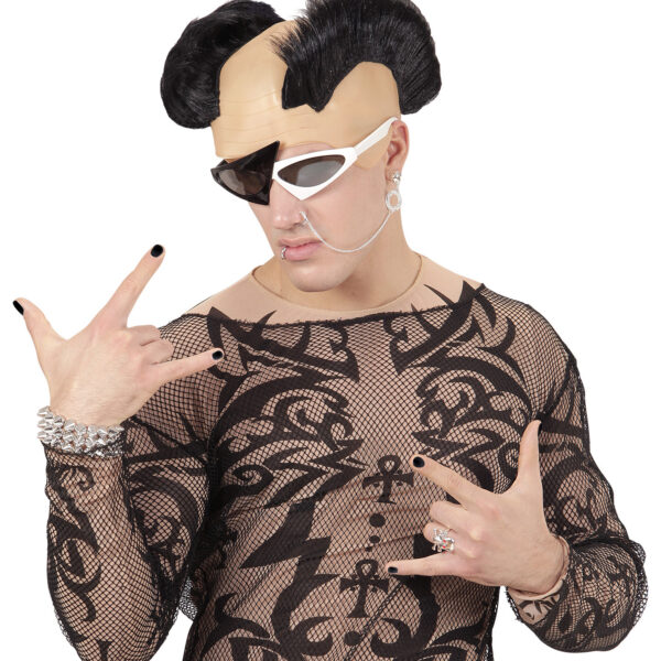Parrucca Nera con Doppia Cresta da Punk