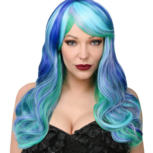 Parrucca Azzurra e Blu Lunga Mossa Sintetica Professionale