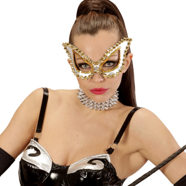 Maschera Domino Argento Borchiata