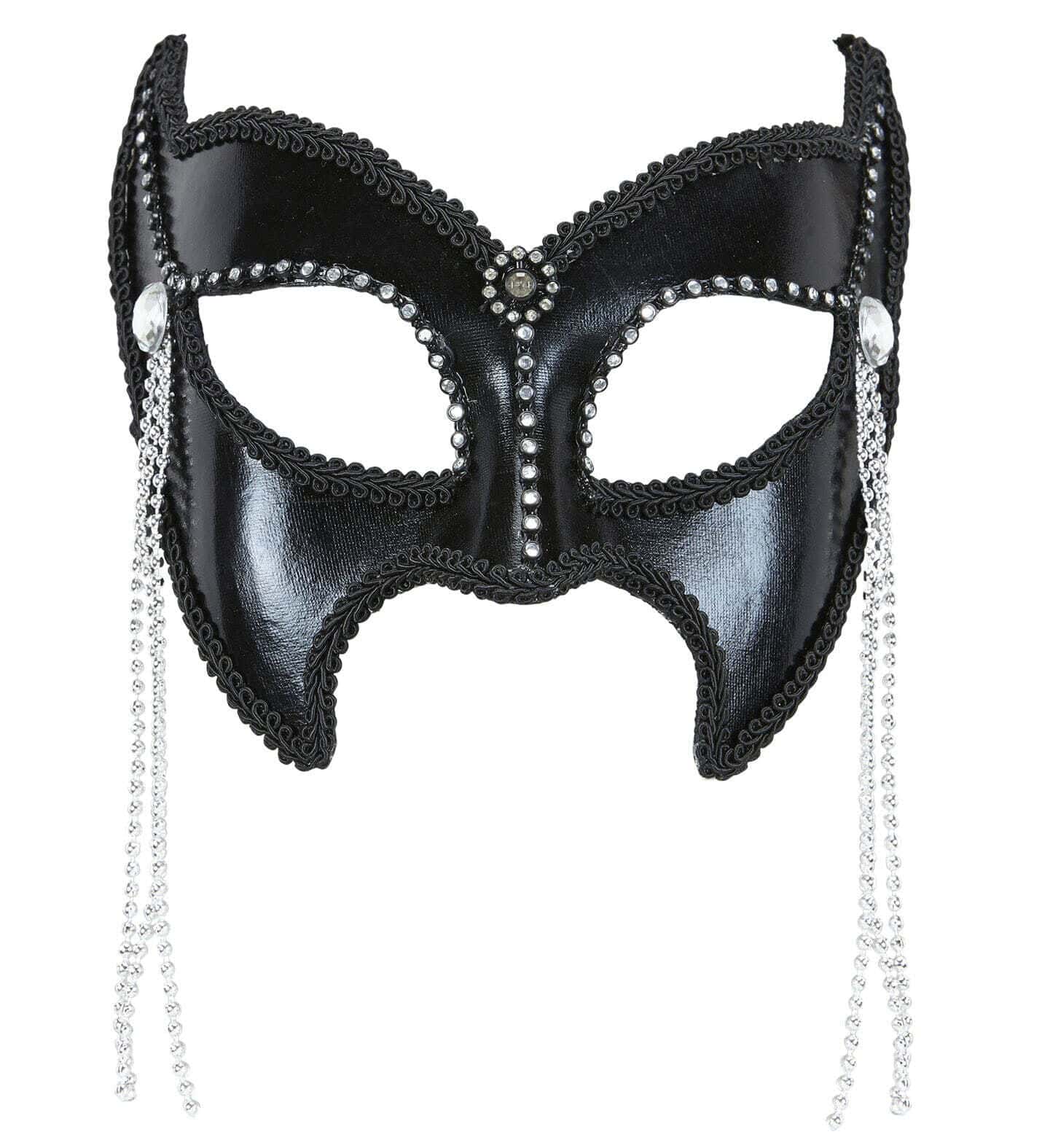 Maschera Nera Fashionista con Strass e Perline